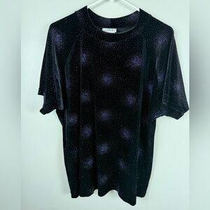 Vintage Gary Majdell Velvet Blouse‎ Bling Sparkle Holiday Party Black Blue XL